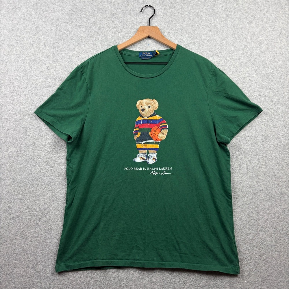 Polo Ralph Lauren Bear T Shirt Mens XL Green Custom Slim Cotton Jersey Graphic